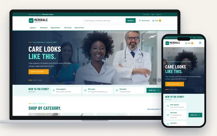 Meridale Health demo store on a laptop and a phone