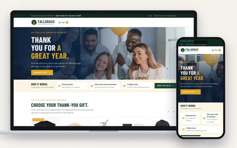 Tallgrass Federal Credit Union demo store on a laptop and a phone